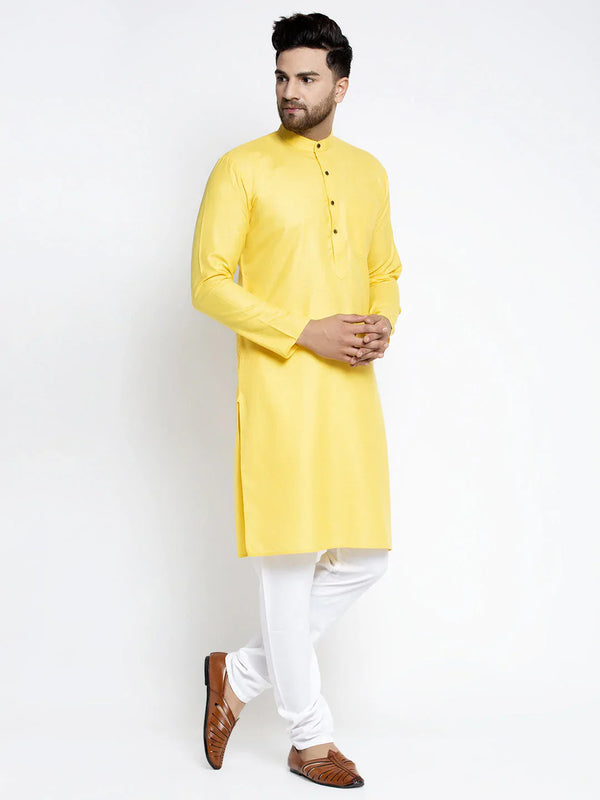 Jompers Men's Lemon & White Solid Kurta with Churidar - Distacart
