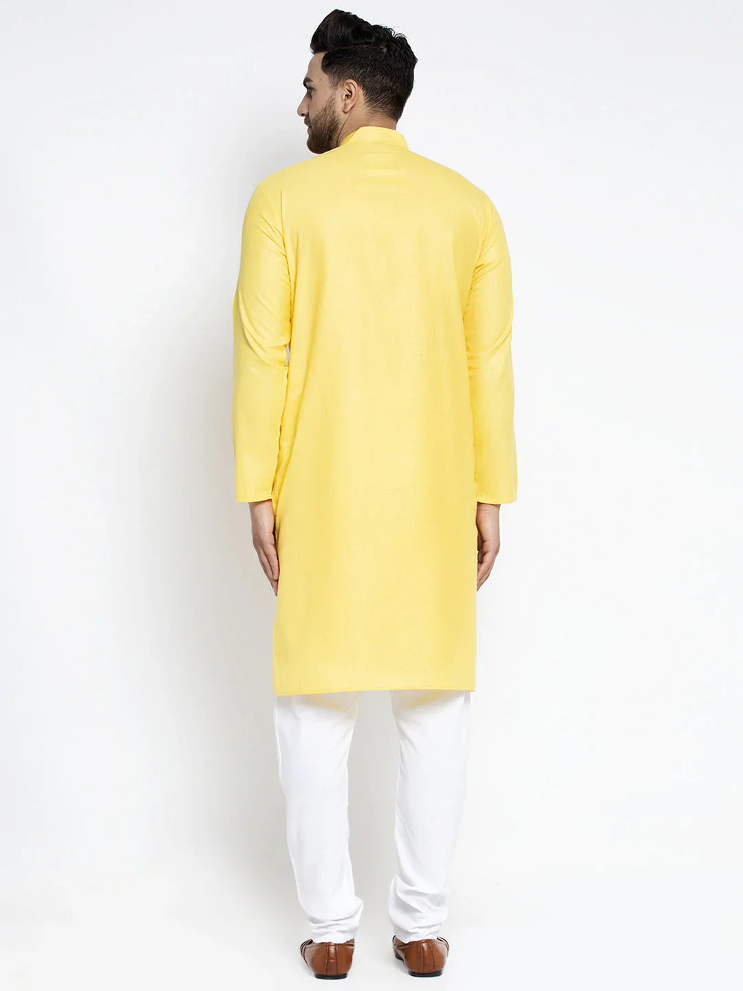Jompers Men's Lemon & White Solid Kurta with Churidar - Distacart