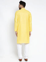 Thumbnail for Jompers Men's Lemon & White Solid Kurta with Churidar - Distacart