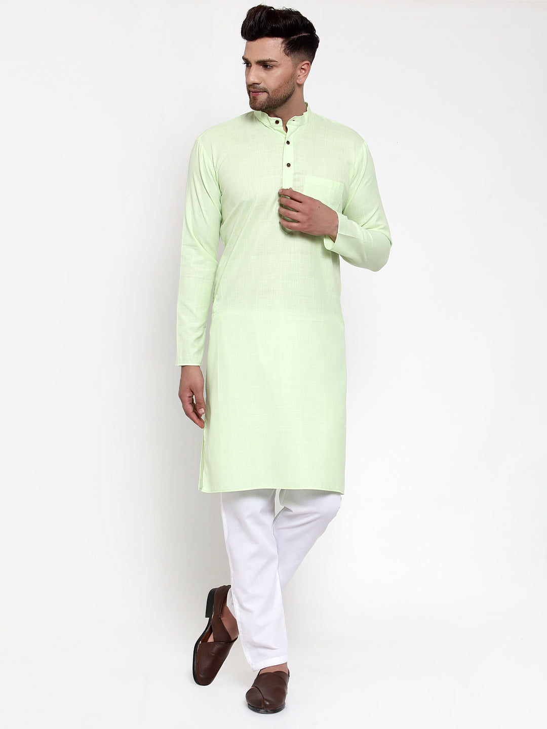 Jompers Men's Cotton Solid Kurta Pyjama - Lime - Distacart