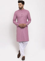 Thumbnail for Jompers Men's Magenta Pink & White Solid Kurta with Churidar - Distacart