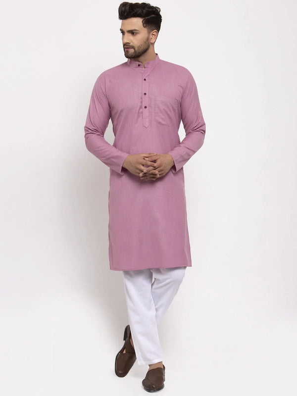 Jompers Men's Magenta Pink & White Solid Kurta with Churidar - Distacart