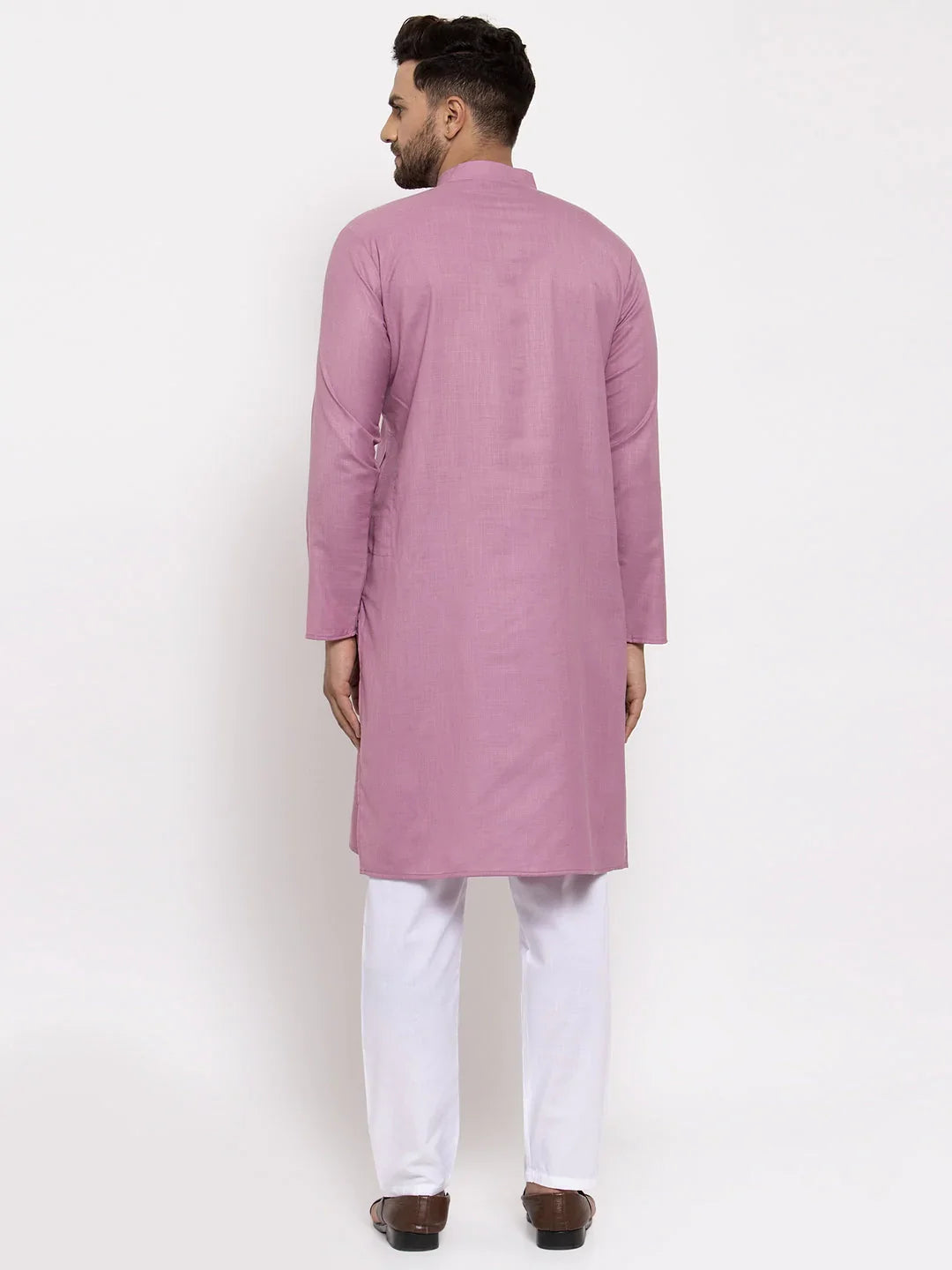 Jompers Men's Magenta Pink & White Solid Kurta with Churidar - Distacart