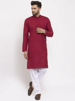 Thumbnail for Jompers Men's Maroon & White Solid Kurta with Churidar - Distacart