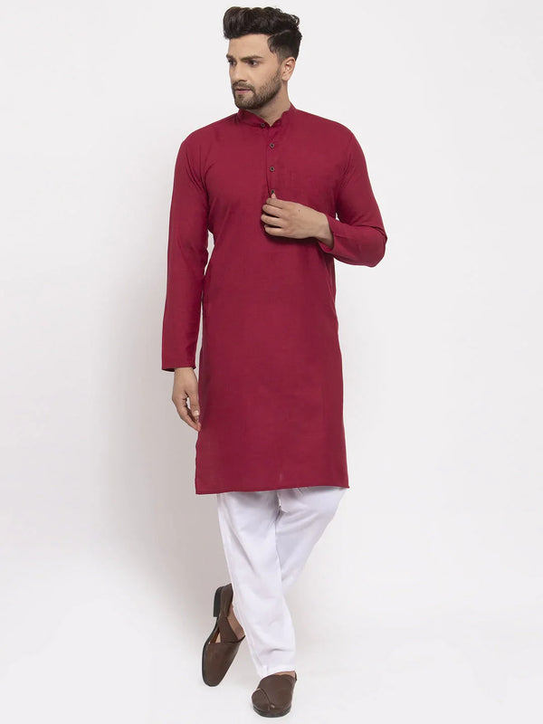 Jompers Men's Maroon & White Solid Kurta with Churidar - Distacart