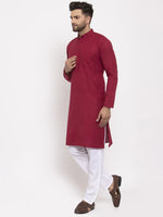 Thumbnail for Jompers Men's Maroon & White Solid Kurta with Churidar - Distacart
