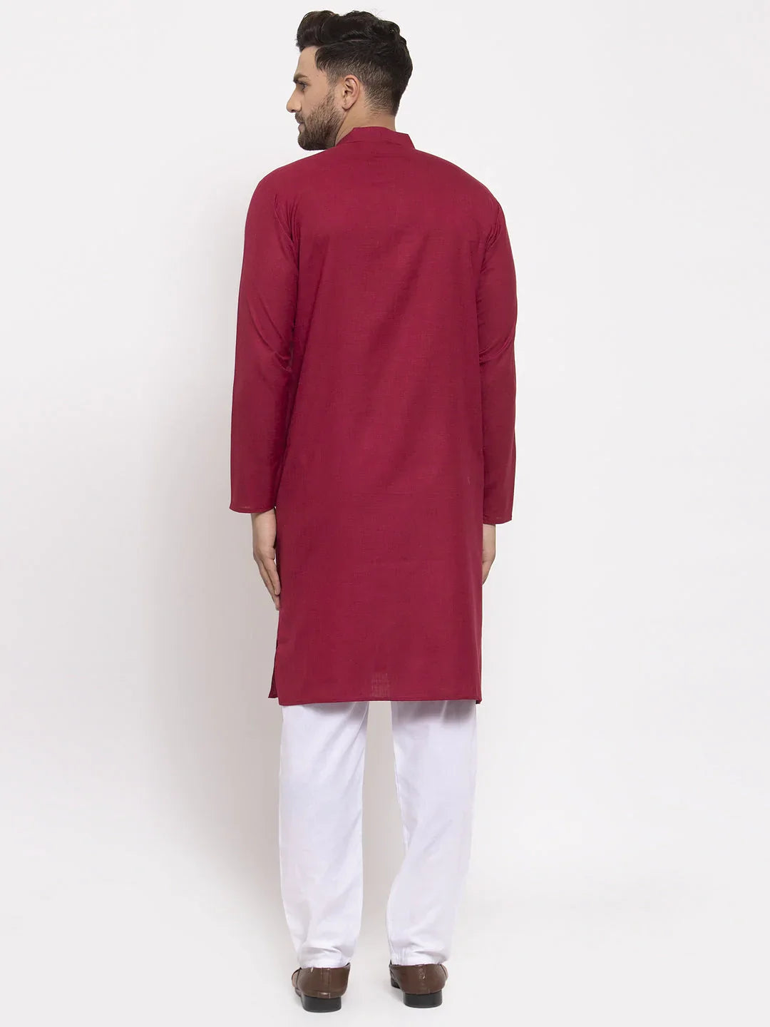 Jompers Men's Maroon & White Solid Kurta with Churidar - Distacart