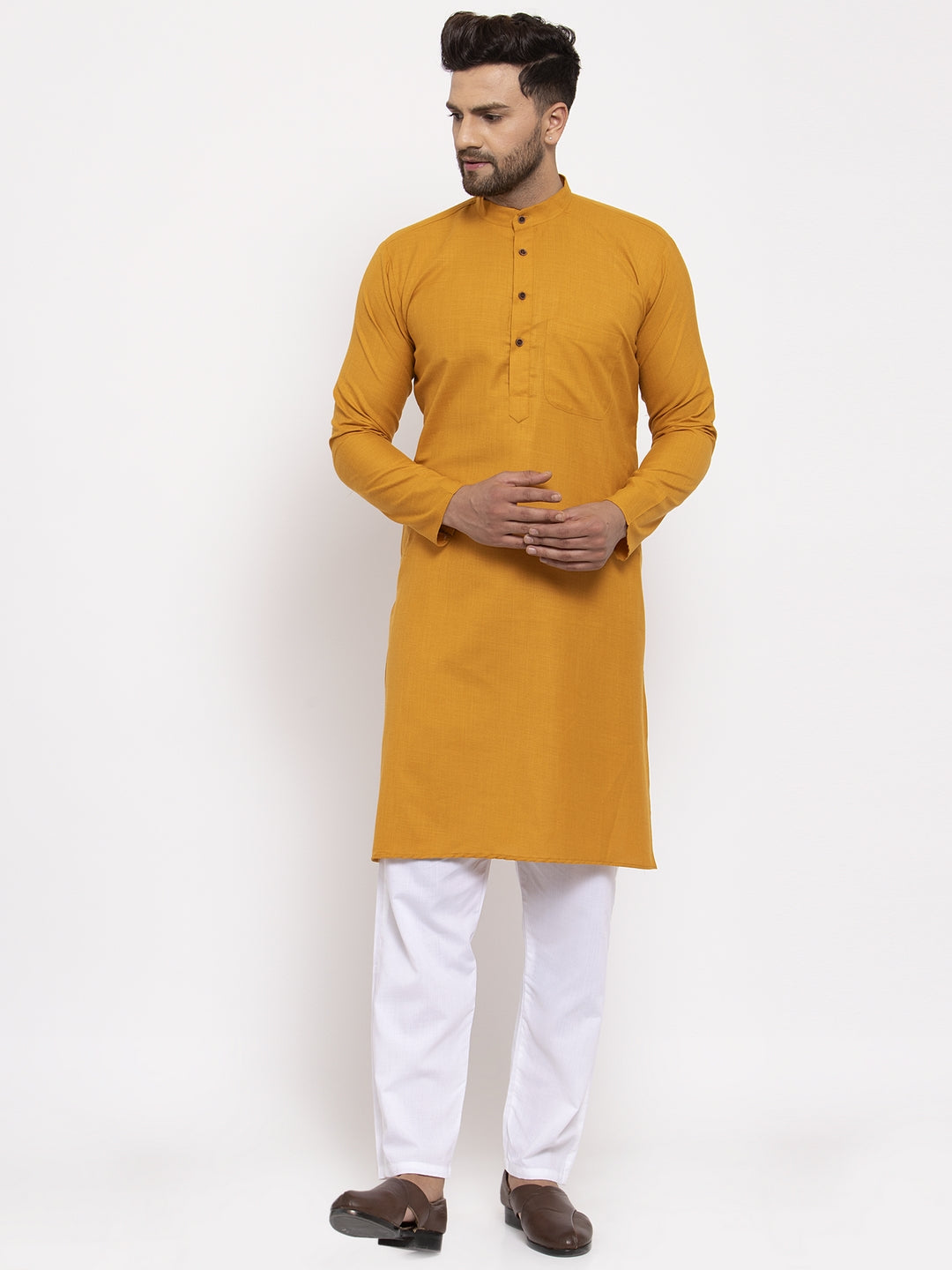 Jompers Men's Cotton Solid Kurta Pyjama - Mustard - Distacart