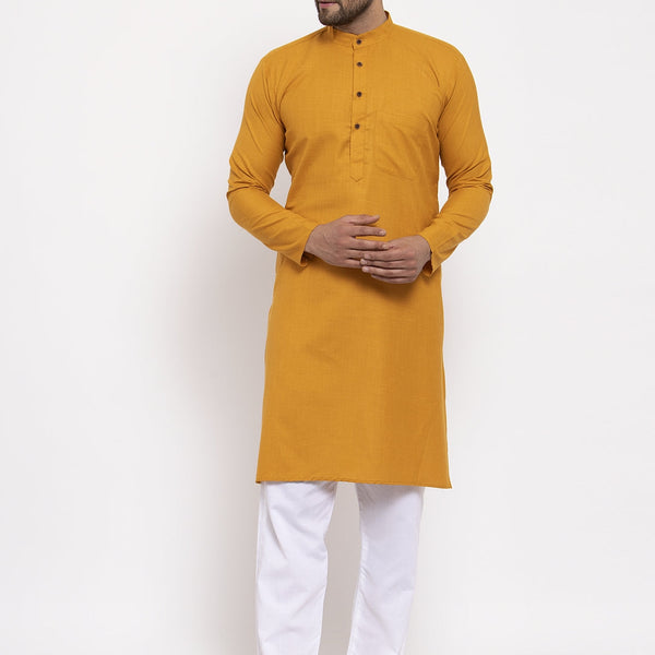 Jompers Men's Cotton Solid Kurta Pyjama - Mustard - Distacart