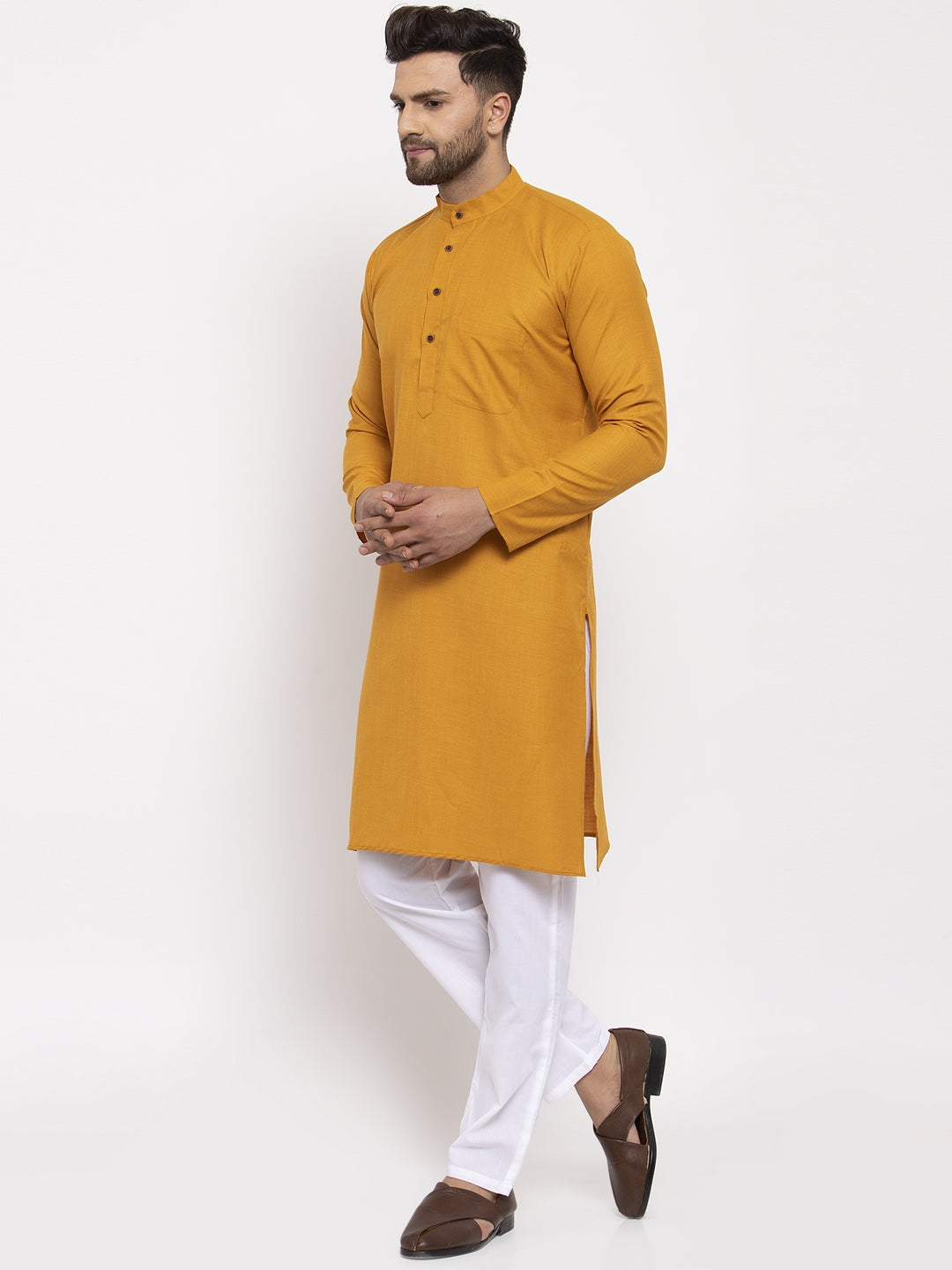 Jompers Men's Cotton Solid Kurta Pyjama - Mustard - Distacart