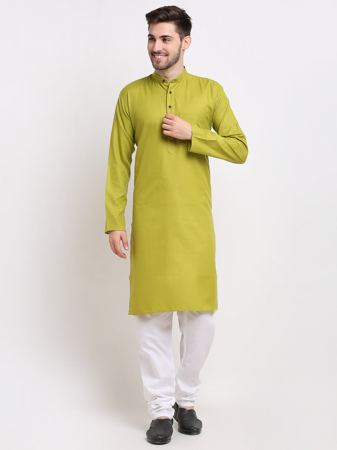 Jompers Men's Cotton Solid Kurta Pyjama - Olive - Distacart