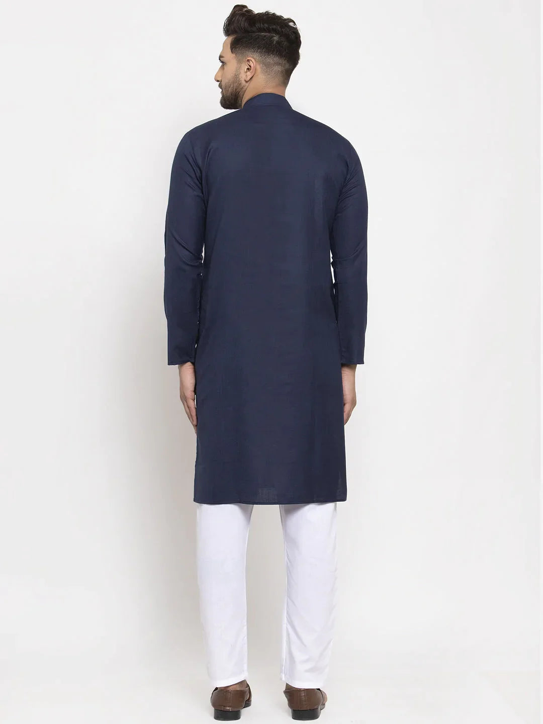Jompers Men's Navy-Blue & White Solid Kurta with Churidar - Distacart