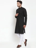 Thumbnail for Jompers Men's Black Cotton Solid Kurta Payjama Sets - Distacart