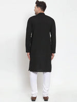 Thumbnail for Jompers Men's Black Cotton Solid Kurta Payjama Sets - Distacart