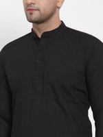 Thumbnail for Jompers Men's Black Cotton Solid Kurta Payjama Sets - Distacart