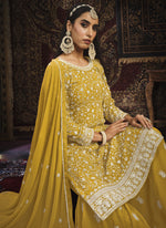 Thumbnail for Vegaa Fashion Designer Yellow Faux Georgette Sharara Suit