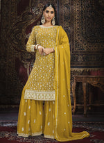 Thumbnail for Vegaa Fashion Designer Yellow Faux Georgette Sharara Suit