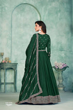 Thumbnail for Anaita Green Embroidered Art Silk Anarkali Suit - Distacart