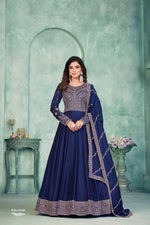 Thumbnail for Anaita Navy Blue Embroidered Art Silk Anarkali Suit - Distacart