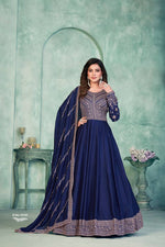 Thumbnail for Anaita Navy Blue Embroidered Art Silk Anarkali Suit - Distacart