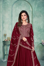 Thumbnail for Anaita Maroon Embroidered Art Silk Anarkali Suit - Distacart