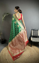 Thumbnail for Joban Fashion Bottle Green Woven Butti Soft Silk Banarasi Silk Saree - Distacart