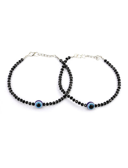 Priyaasi Women Black Beads Silver Plated Traditional Anklets - Limited Time Offer - Distacart