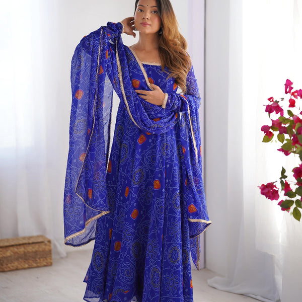 Lehenga Mart Wedding Wear Anarkali Suit With Dupatta - Blue - Distacart