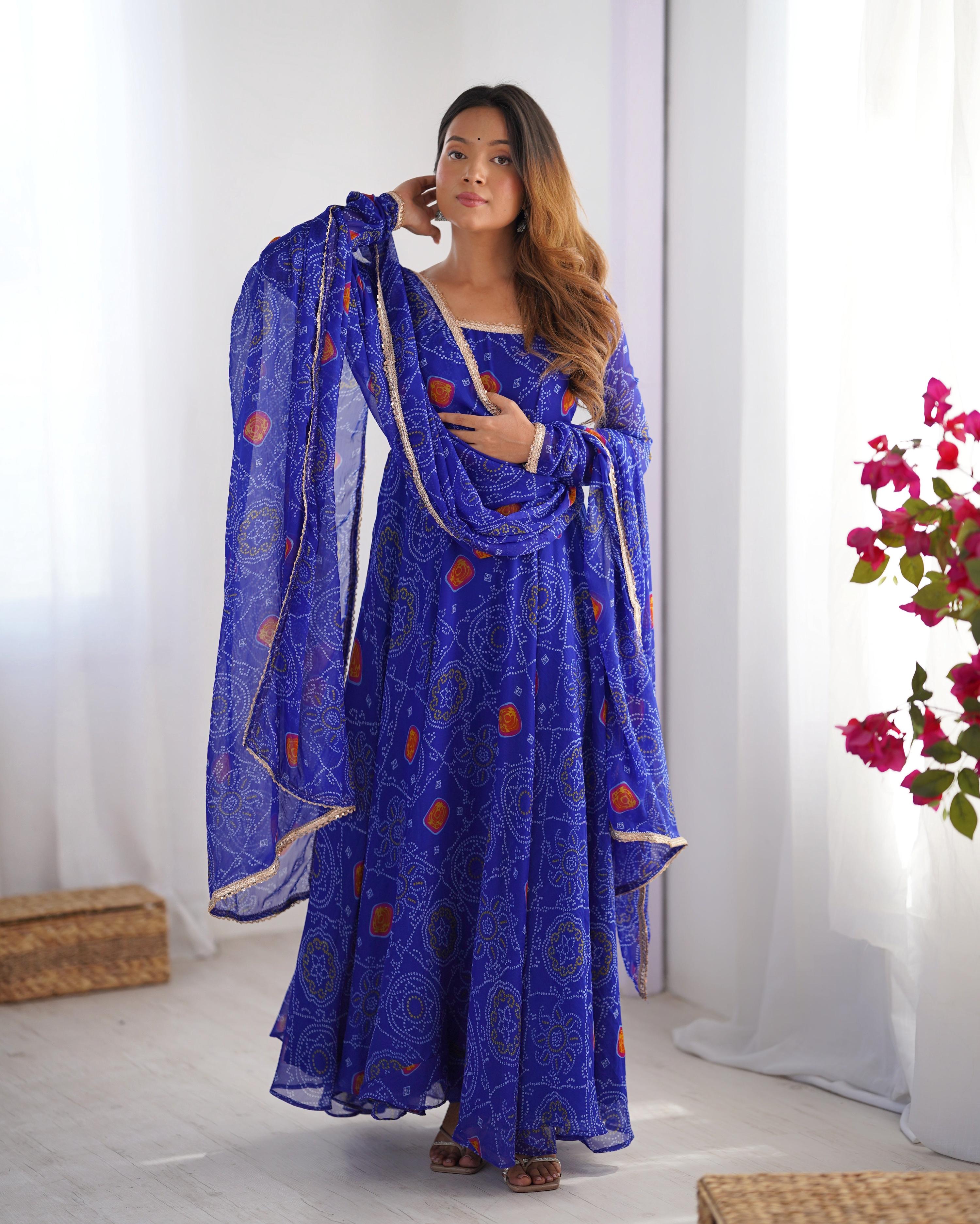 Lehenga Mart Wedding Wear Anarkali Suit With Dupatta - Blue - Distacart