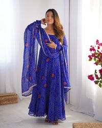 Thumbnail for Lehenga Mart Wedding Wear Anarkali Suit With Dupatta - Blue