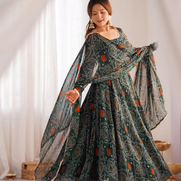 Lehenga Mart Wedding Wear Anarkali Suit With Dupatta - Green - Distacart