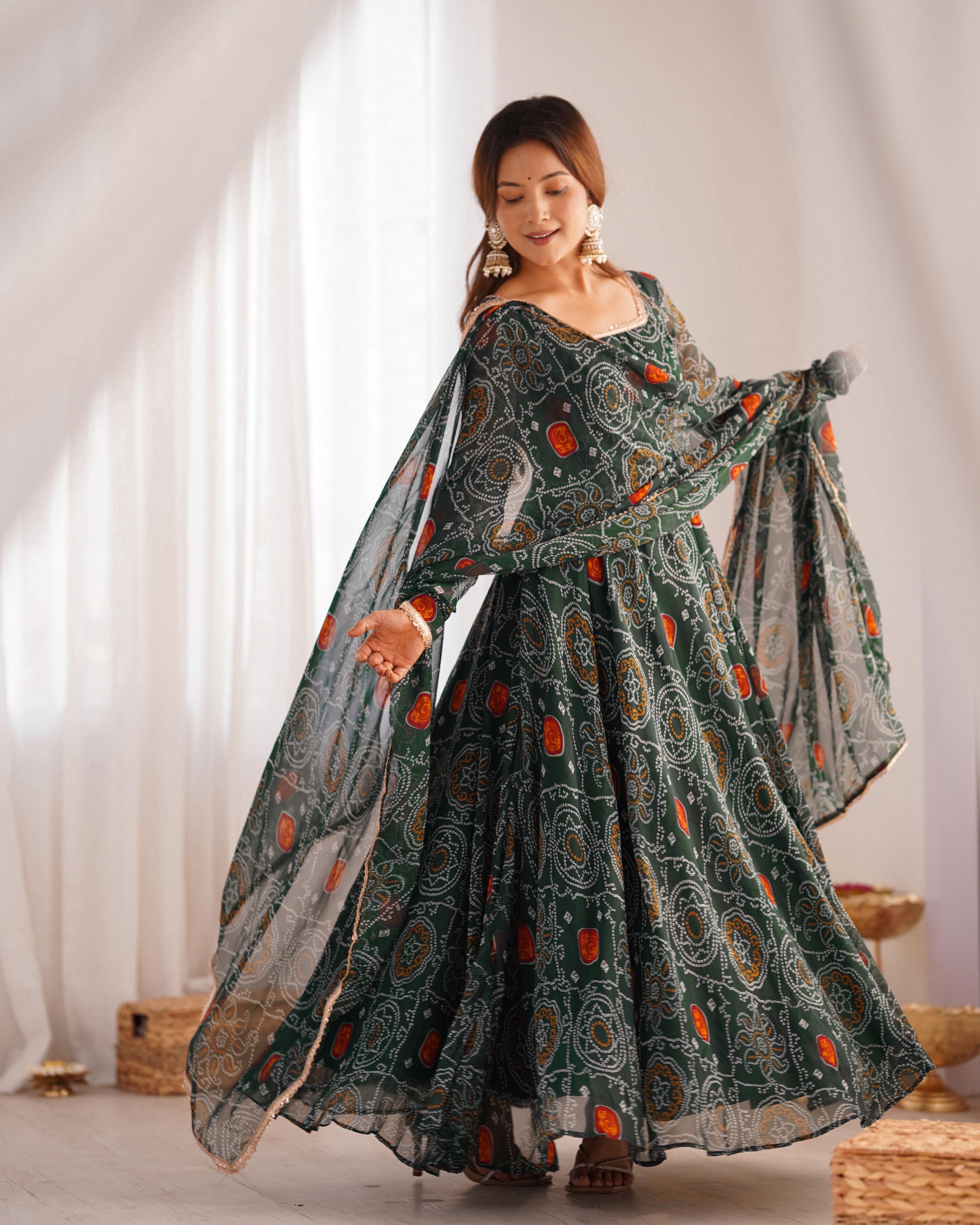 Lehenga Mart Wedding Wear Anarkali Suit With Dupatta - Green - Distacart