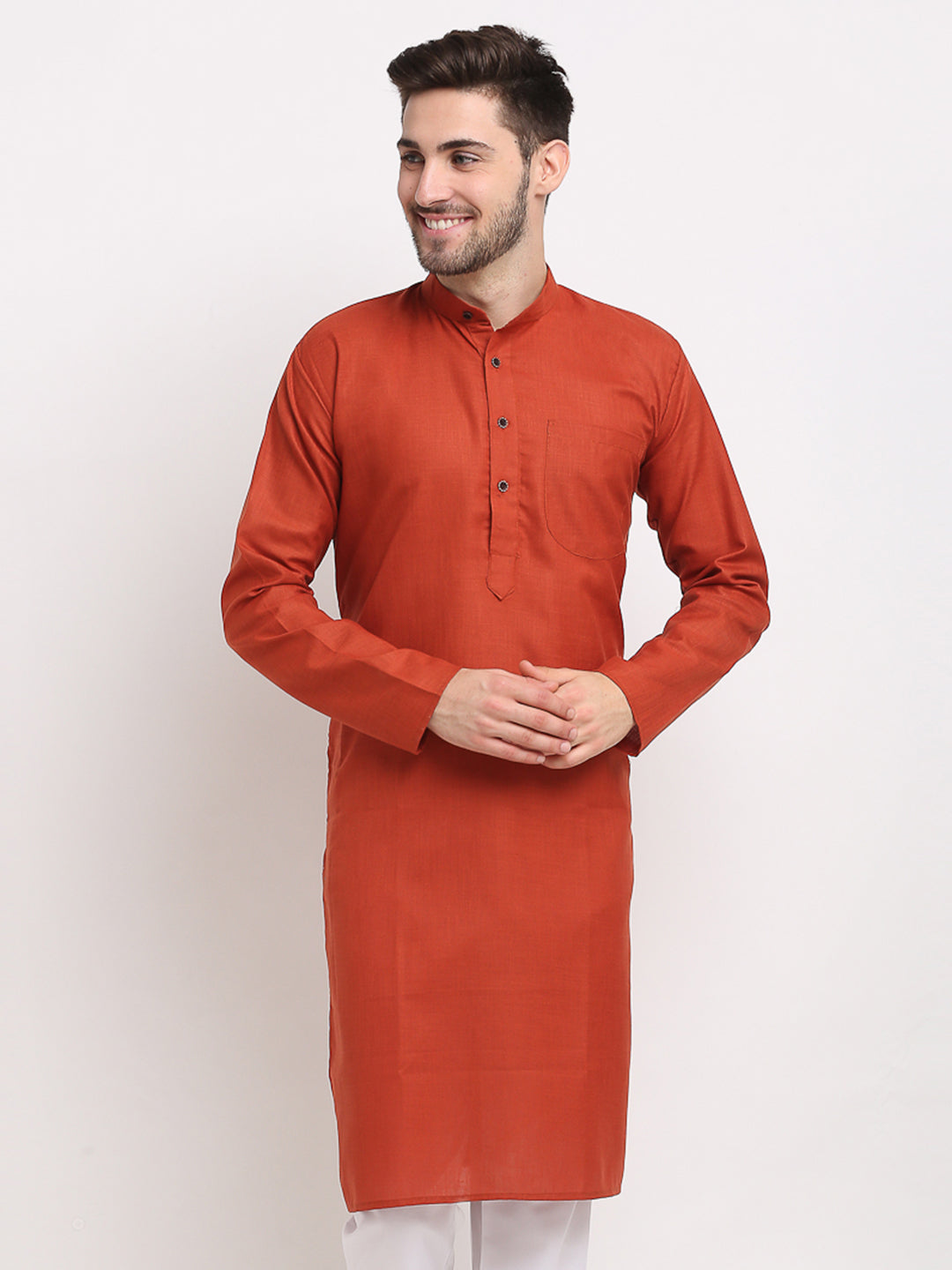 Jompers Men's Solid Cotton Kurta - Brown - Distacart