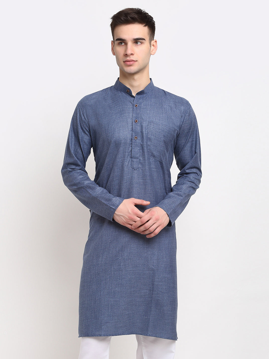 Jompers Men's Solid Cotton Kurta - Dark-Grey - Distacart