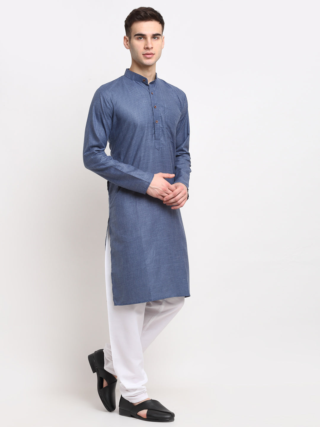 Jompers Men's Solid Cotton Kurta - Dark-Grey - Distacart