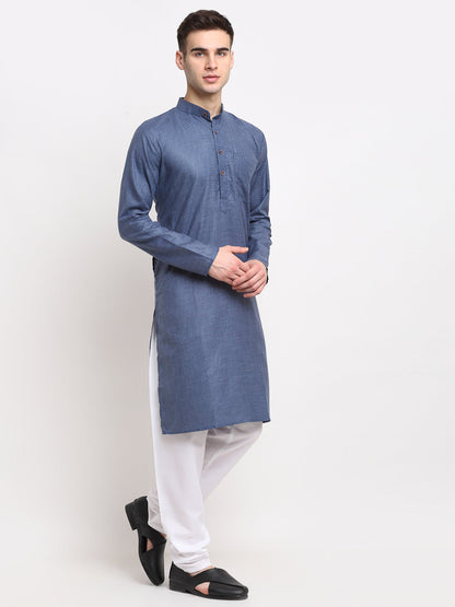 Jompers Men's Solid Cotton Kurta - Dark-Grey - Distacart