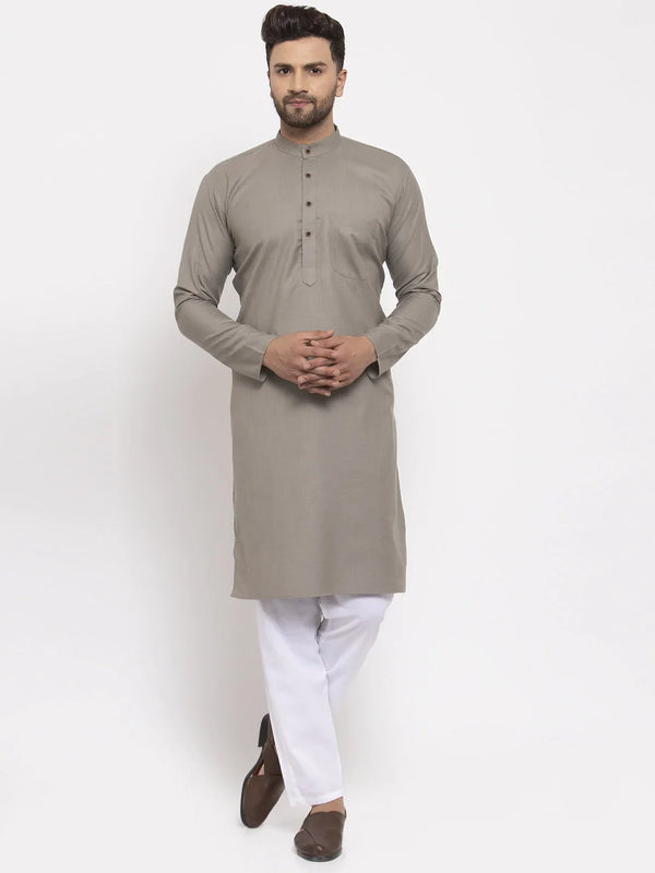 Jompers Men's Grey & White Solid Kurta with Churidar - Distacart