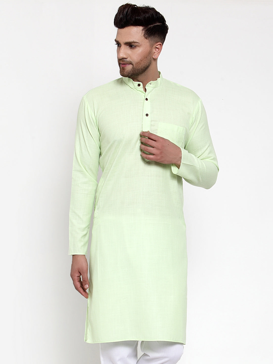Jompers Men's Solid Cotton Kurta - Lime - Distacart
