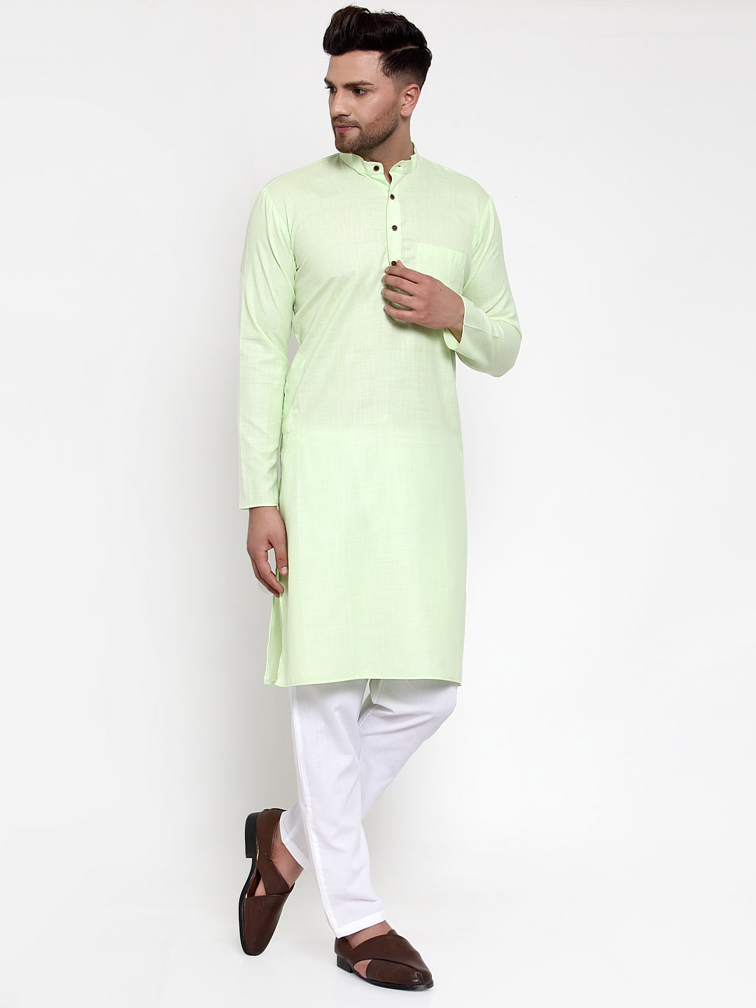 Jompers Men's Solid Cotton Kurta - Lime - Distacart