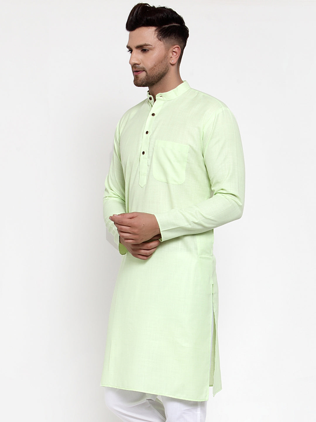 Jompers Men's Solid Cotton Kurta - Lime - Distacart