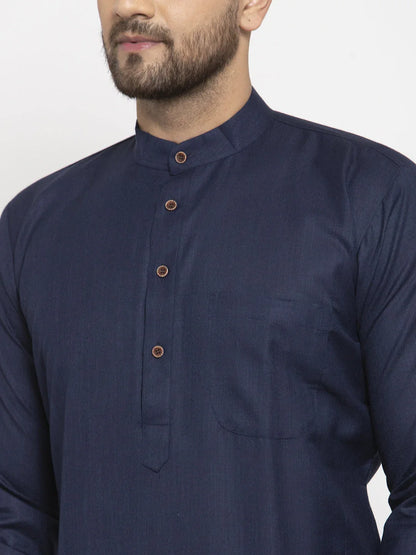 Jompers Men's Navy-Blue & White Solid Kurta Only - Distacart