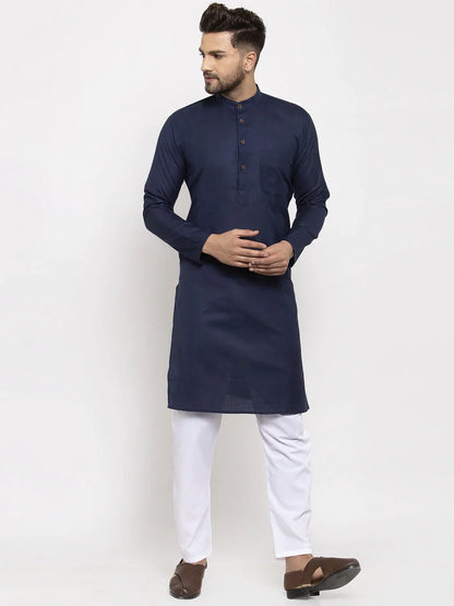 Jompers Men's Navy-Blue & White Solid Kurta Only - Distacart
