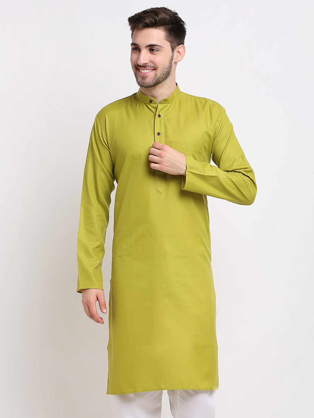 Jompers Men's Solid Cotton Kurta - Olive - Distacart