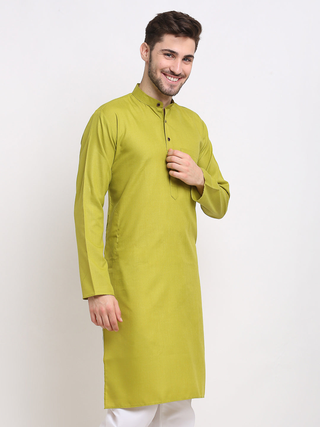 Jompers Men's Solid Cotton Kurta - Olive - Distacart