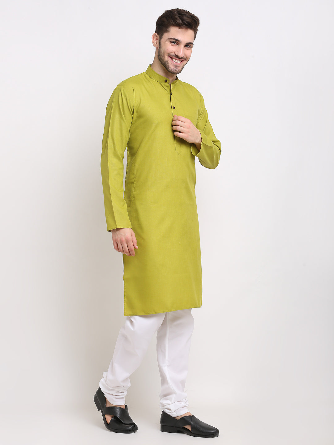 Jompers Men's Solid Cotton Kurta - Olive - Distacart