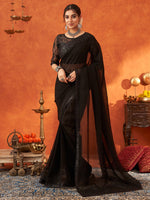 Thumbnail for NOZ2TOZ Women's Chiffon Black Embellished Designer Saree With Blouse Piece - Distacart