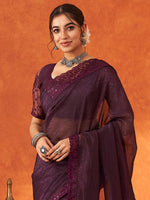 Thumbnail for NOZ2TOZ Women's Chiffon Purple Embellished Designer Saree With Blouse Piece - Distacart