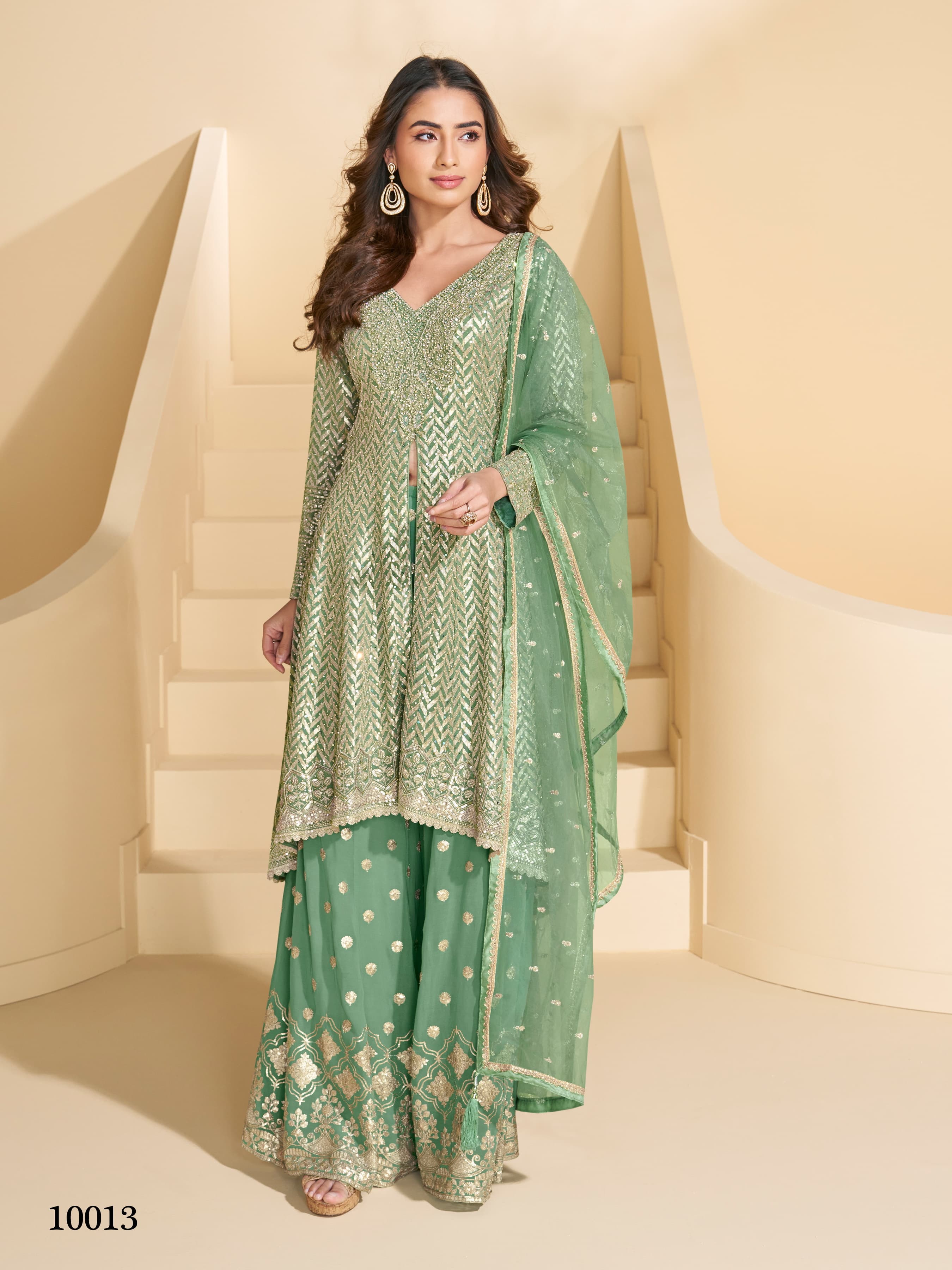 Aarshi Fashions Dark Green Heavy Georgette Palazzo Suit