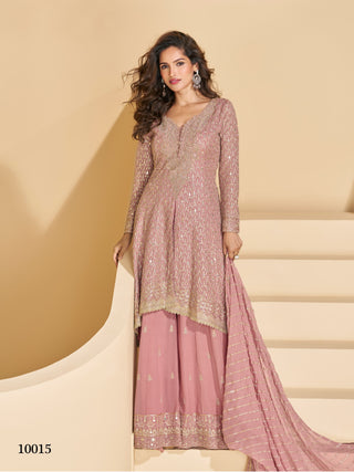 Aarshi Fashions Dark Pink Heavy Georgette Palazzo Suit