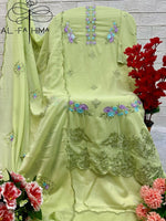 Thumbnail for Jyoti Fashion Women's Pista Green Faux Georgette Heavy Embroidery and Moti Work Kurta Set - Distacart